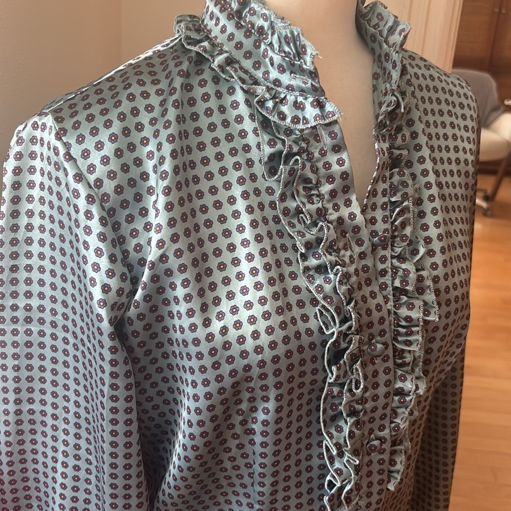 Satin Ruffled Button Down Blouse/Top - Picture 6 of 11